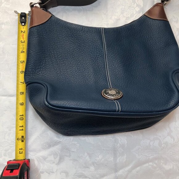 Dooney & Bourke Navy Blue Pebbled Leather Round Logo Zipper Hobo Shoulder Bag - Picture 10 of 12
